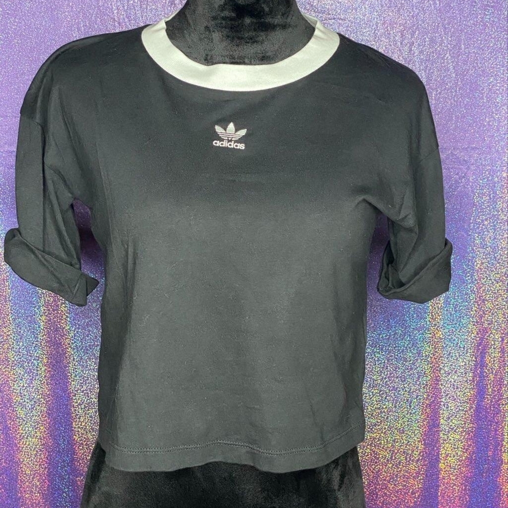 Adidas Women's Black Crop Top with White Trim
